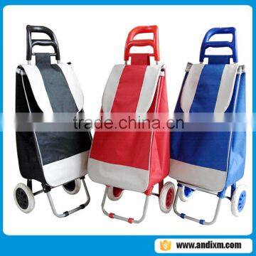 vegetable trolley shopping bag with 2 wheels and plastic handle