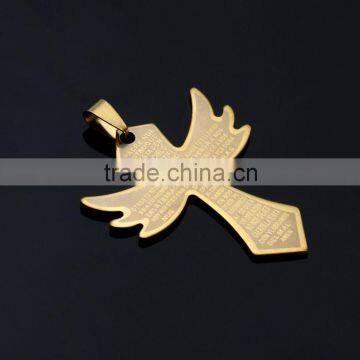 Fashion Stainless Steel Jewelry Yellow Angle Wing Cross Necklace Pendant for Boy Girls photo-4