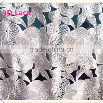 Fashion White French 3D Flower Lace Fabric, Free Sample 3D Lace, French Embroidery Bridal Lace Fabric for Wedding Dress