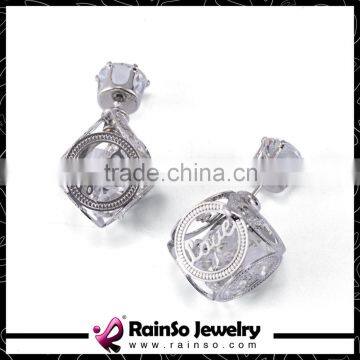 Dangling Crystal Hollow Rose Gold Double Sided Earrings photo-3