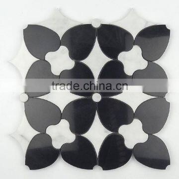 kbstone new design bianco carrara mixed black jade anique water jet marble mosaic tile