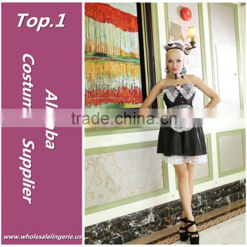 Wholesale new design lace Hem brocade bra and apron dress costumes french maid for woman