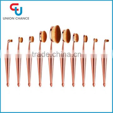 10Pcs Professional Rose Gold Plated Makeup Oval Brush Set with Umbrella Shape Handle Wholesale