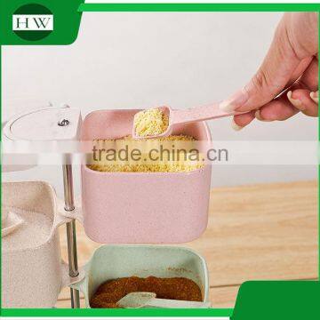 Plastic Square Totate 4 Compartments Seasoning Pot Condiment Container Spice Rack Pots Box Tin Bottle Jar With Spoon photo-2