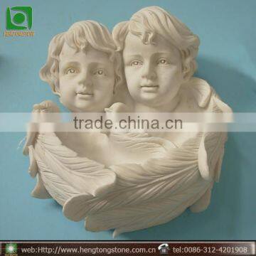 Indoor Decorative White Marble Angel Relief Wall Hanging Sculpture