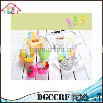 1Set Apple Box 10 PCS Plastic Fruit Fork Stand Container Kids Cake Dessert Forks photo-5