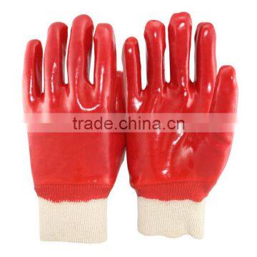 NMSAFETY chemical resistant cotton interlock full coated red PVC with knitted wrist gloves