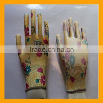 13G Floral Printed Polyester PU Gardening Gloves