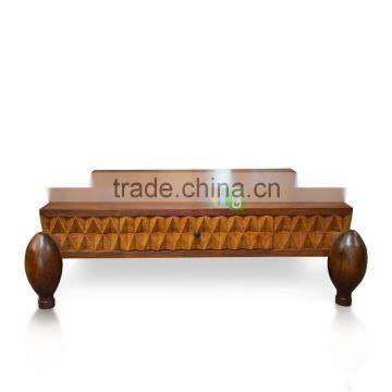 Coffee Table Teak Wood With Square Shape Top Diamond Ornament Patron Natural Color photo-2