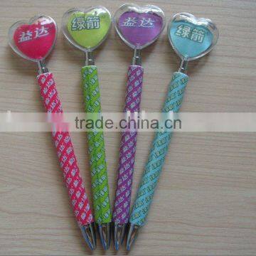 heart shape topper promotional pen/plastic ballpen heart shaped pusher