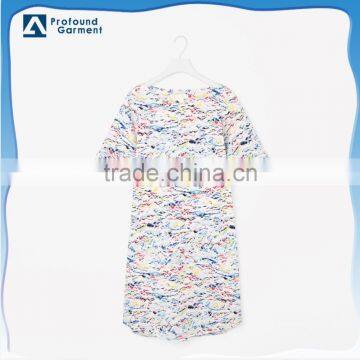 wholesale flared A-line soft women cotton poplin pleat-back printed dress pattern