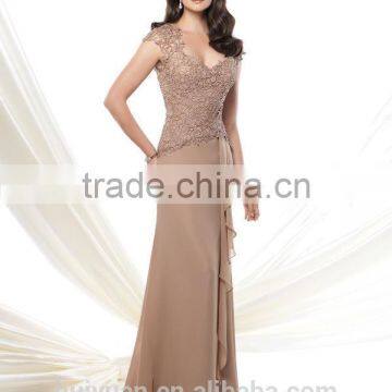 Elegant Chiffon Cap Sleeve Lace v Neck Eastern Bridal Dresses photo-3