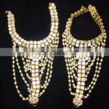 GOLD Tone Crystal Pearl PAYAL Anklets Toe Ring Barefoot Sandal photo-3