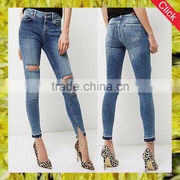 Wholesale Customize Hot Sale Ladies Denim Stretch Ripped Leggings Women Skinny Jeans 2017