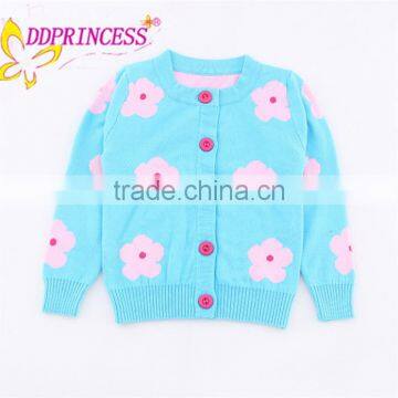 Wholesale lovely flower printed children's sweaters candy colors wool design girls sweater