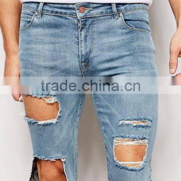 Slim Fit Straight Cut Knee Ripped Acid Wash Jeans Trousers for Men photo-3
