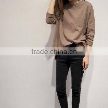 2016 New Fashion Long Sleeve Casual Women T-shirt With Pocket Wholesale photo-2