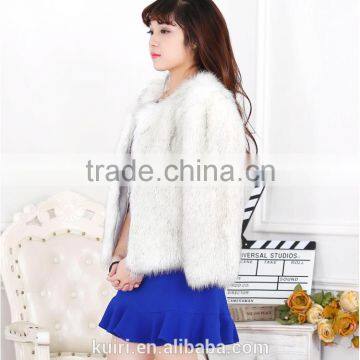 New Women's Faux Fox Fur Beige Gradual Color Black / Coffee Tip Jacket Coat Long Hairy Shaggy Outwear Autumn Winter Tops