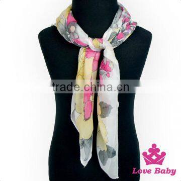 Wholesale Korean Style Lady Soft Floral Pattern Printing Neck Girl Silk Scarf Bandanna Teen Girl