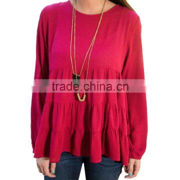 Red Shirts Wholesale Women Blouse 2017 New Designs Long Sleeve Blouse photo-4