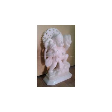 Handcrafted White Marble Lord of Great Power & Courage Hanuman Statue Sculpture