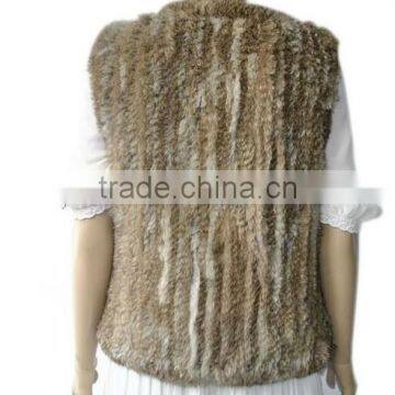 YRFUR YR014 Natural Brown Basic Model Apparel Top Quality Real Rabbit Knitted Fur Vest photo-5