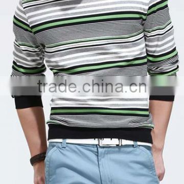 long sleeve round collar stripe knit polo shirts for men