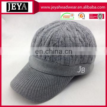 Plain knitted beanie hat with visor pattern ,female fashion winter flexfit hat