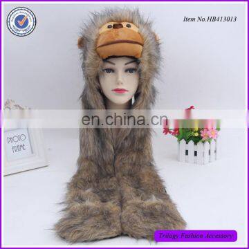 New Arrival Animal Fur Hat With Scarf , Mittens Pocket & Paw Prints