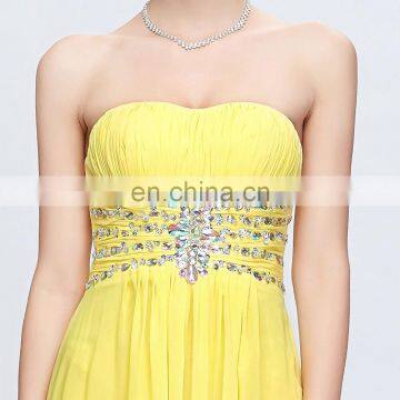 Grace Karin Strapless Sweetheart Long Chiffon Cheap Yellow Prom Dress Patterns CL6002 photo-5