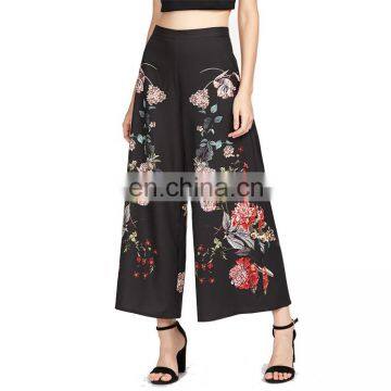 Wholesale Botanical Print Zip Side Wide Leg Pants For Women photo-2