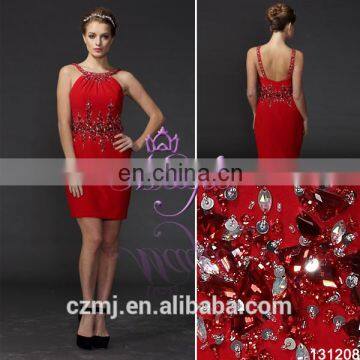 Sexy Spaghetti Strap Beaded Belt Short Evening Dress