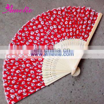 A-F01 Red real silk flower pattern hand fans