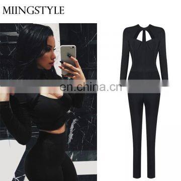 2017 oem one piece bodycon sexy ladies suit high collar bandage jumpsuit romper women