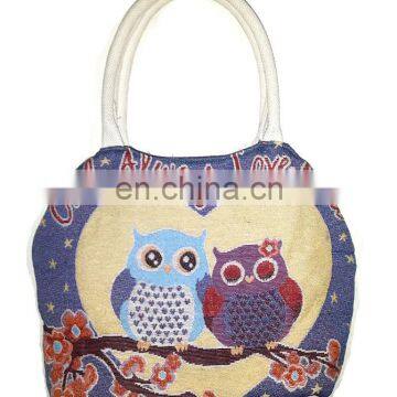 Cotton Canvas Fabric Owl Design Shopping Tote Bags photo-2