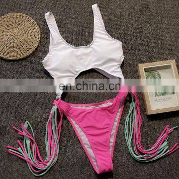 2019 Summer Leopard Beach Sexy Cutout Steel Ring Fringe One-piece Bikini With Chest 5colors photo-4