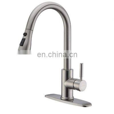 Single handle high arc brushed nickel pull out kitchen faucet