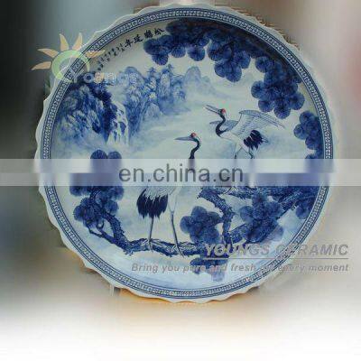 Unique 3 Feet Diameter Chinese Blue And White Porcelain Plates, Hand Painted Ceramic Plates