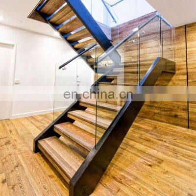 American Oak treads stairs with glass balustrade