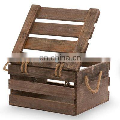 Antique Brown Wooden Crate Storage Box With Lid photo-4