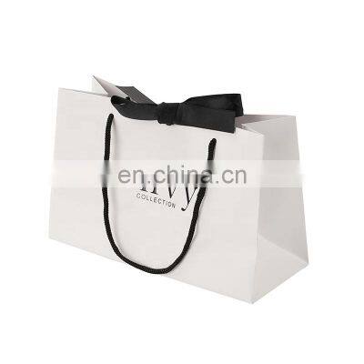 Luxury Custom Logo Printed Dark Grey Paper Shopping Bags With Ribbon Bow
