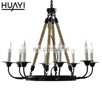 HUAYI New Model Retro Style Home Villa Indoor Decoration Iron Rope Chandelier Light