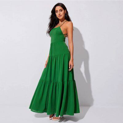 New Large Swing Waist Evening Dress Open Back Suspender Temperament Dress