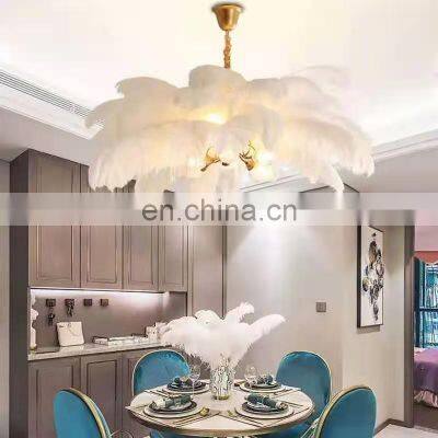 Home Decoration Modern Nordic Copper Chandelier Lighting Living Room Lamp Ostrich Feather Bedroom Pendant Lights photo-2