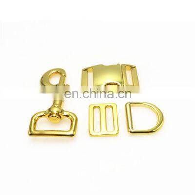 shiny Gold Tri-glide buckle quick release buckle snap hook D ring metal durable hardware for dog accessories