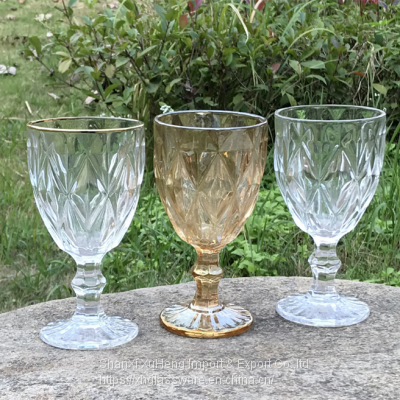 Wholesale Wedding Embossed Glass Cup Red Wine Glass Juice Beverage Glass Goblet