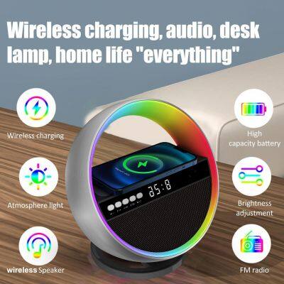 Multi-function 15W Wireless G Shape Speaker Colorful Night Light Alarm Clock Wireless Bluetooth Speaker photo-3
