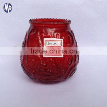 300ml embossed colored painted glass candle holder