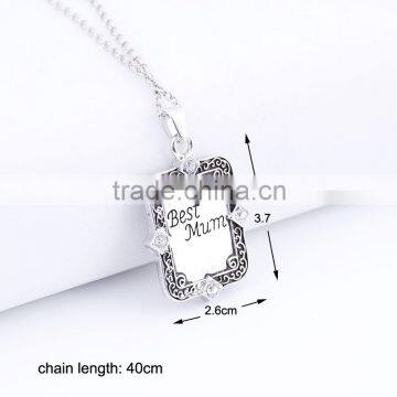 Wholesale Square Zinc Alloy Rhinestone Dog Tag Necklace for Mother's Day