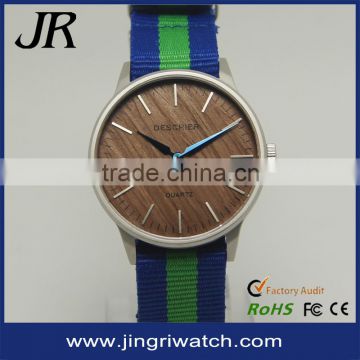 2016 new fashion nylon watch wood face watch custom logo Japan movement watch